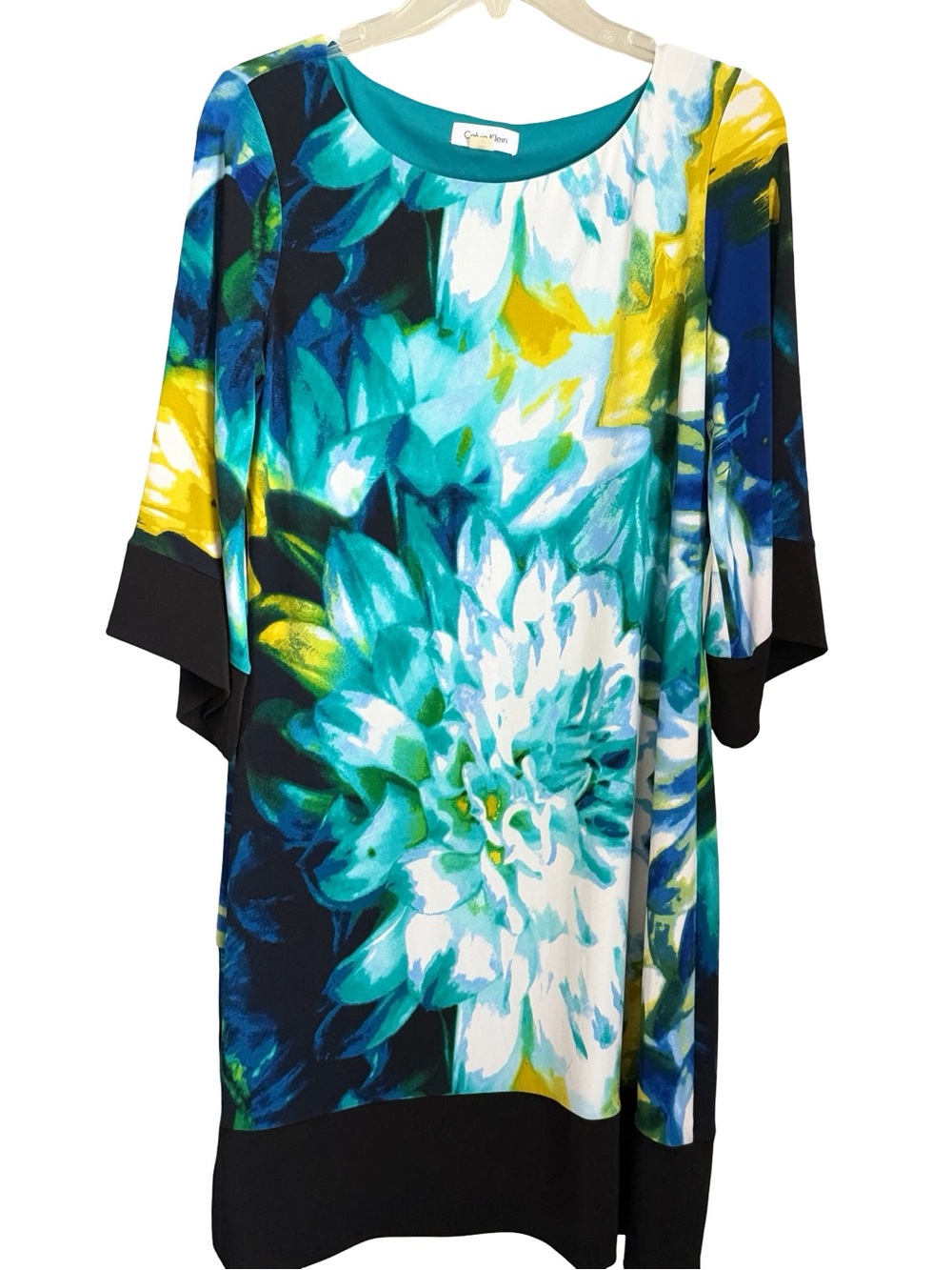 Calvin Klein Teal Navy Yellow Floral Dress